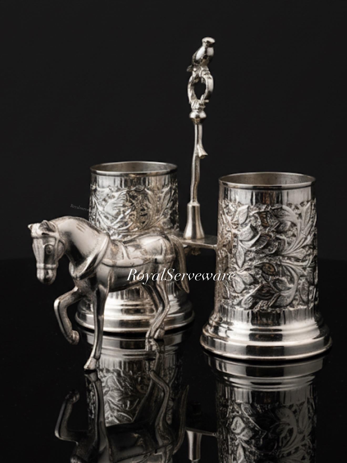 Horse Cutlery holder silver brass
