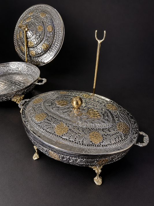 Double tone oval cutwork dish
