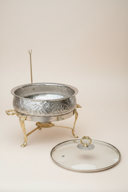 Glass lid brass silver handi