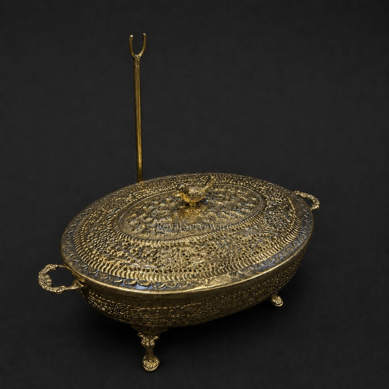 Bird knob oval dish