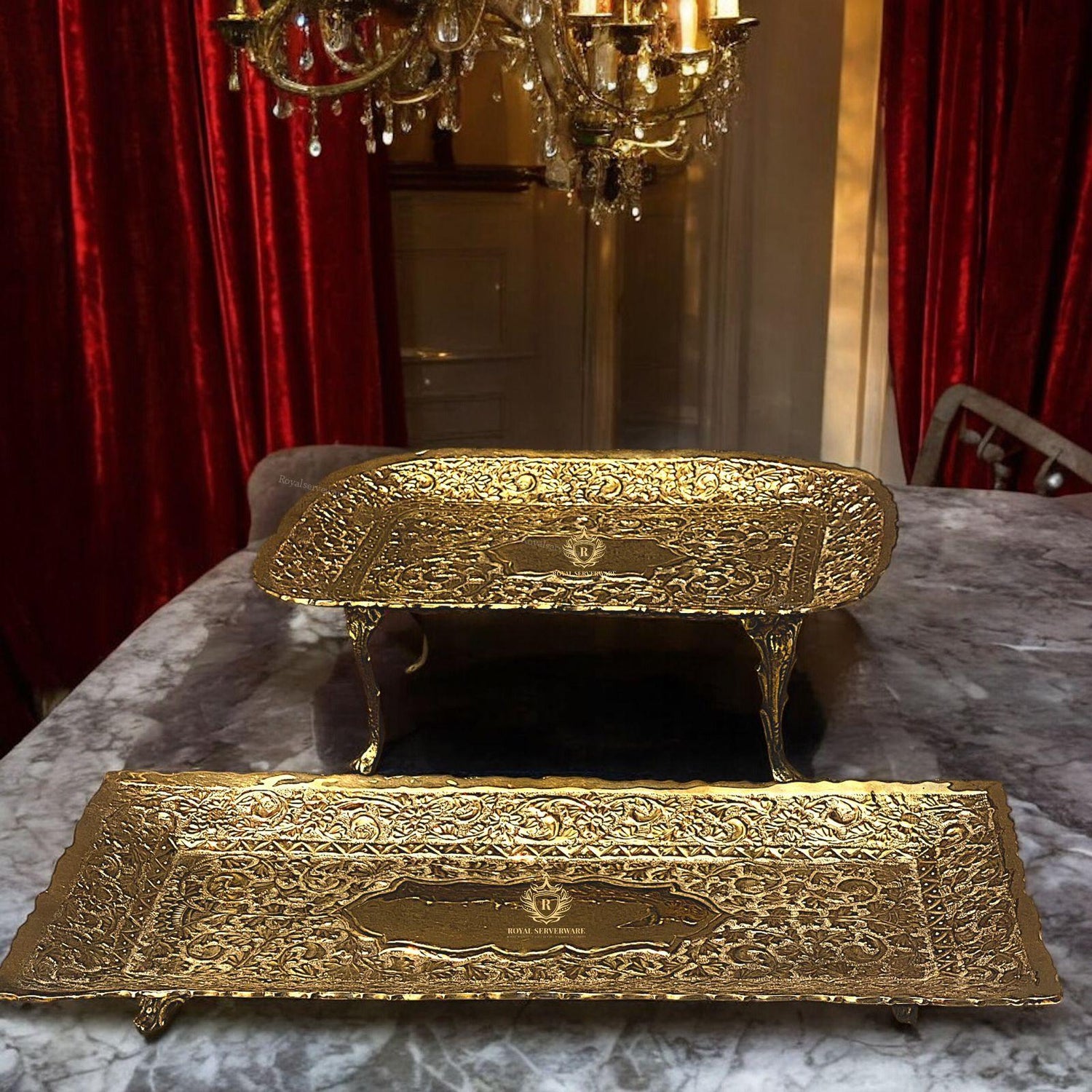 BRASS SERVING PLATTERS/TRAYS