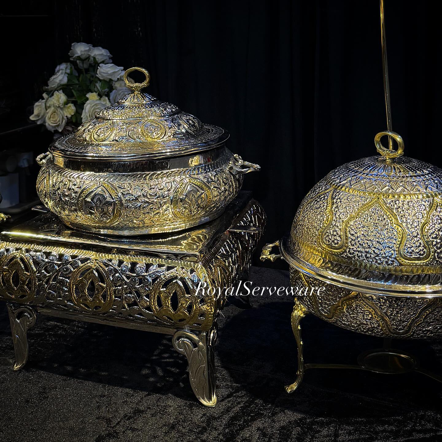 Double tone chafing dishes & serveware