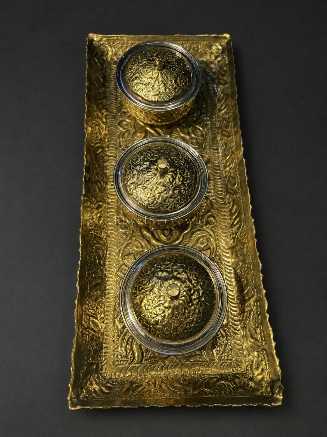 Brass tray with mini dip handi
