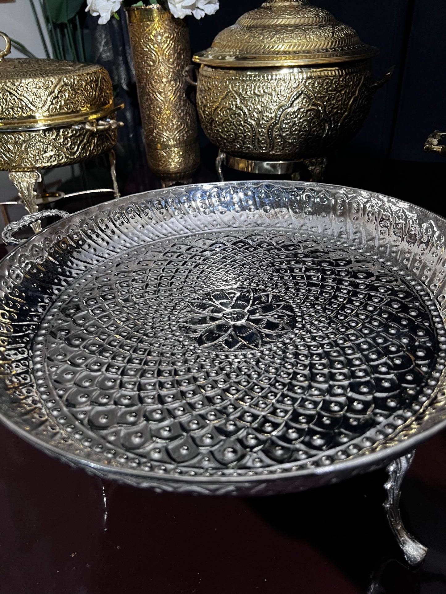Silver brass thaal 15”
