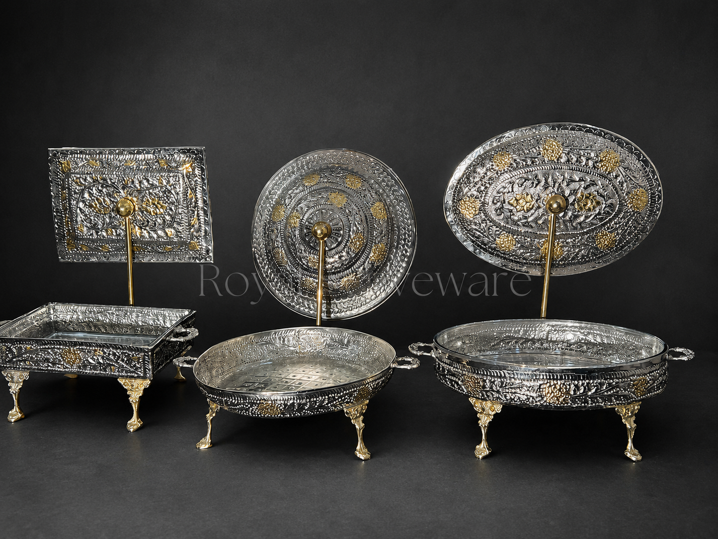 Set of 3 double tone cutwork dishes