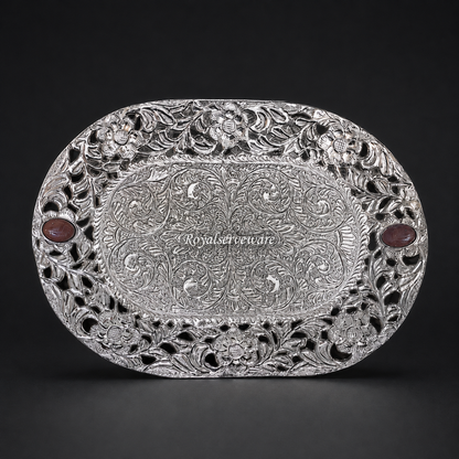 Cutwork tray with aqeeq stone