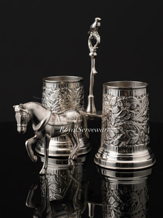 Horse Cutlery holder silver brass