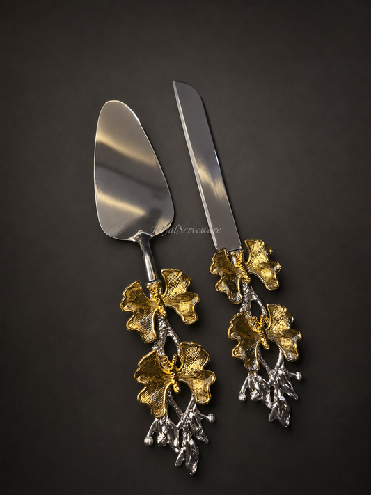 Silver butterfly cake set