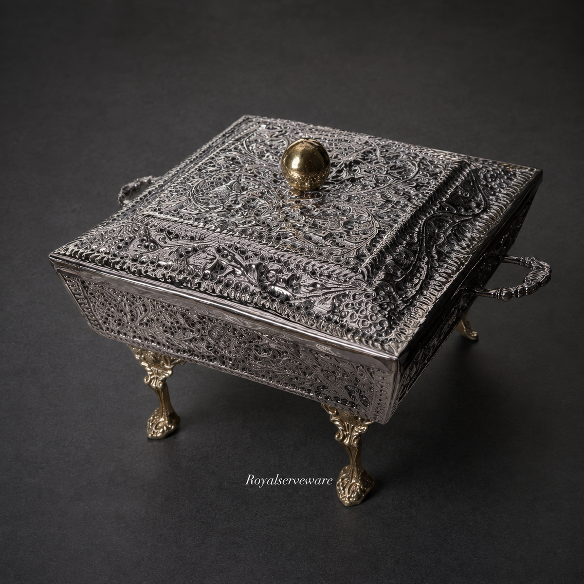 Square cutwork dish silver