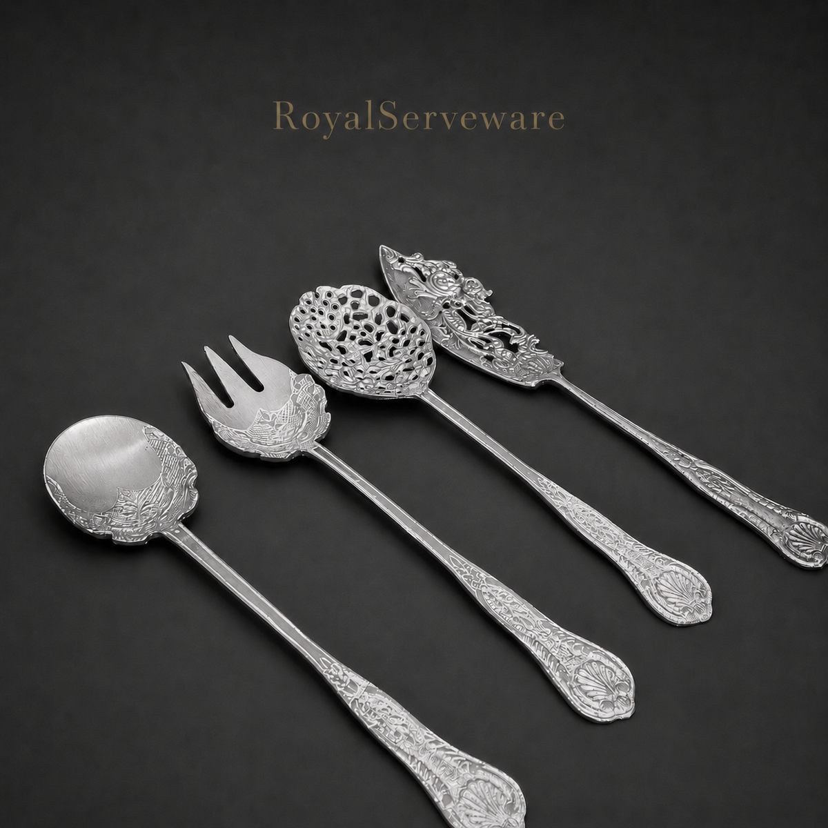 Set of 4 silver serving spoons