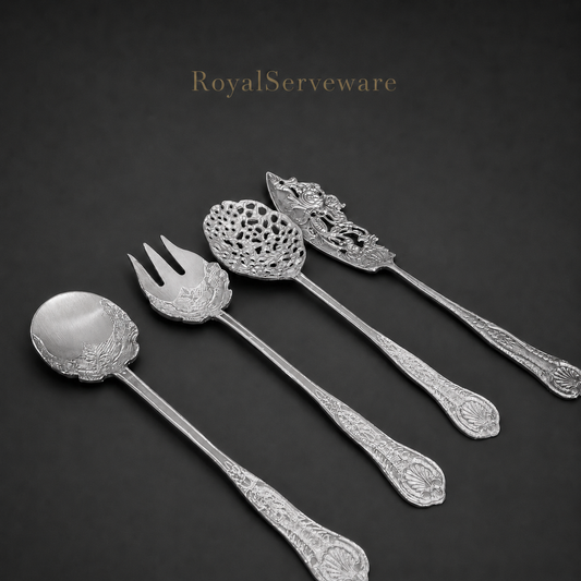 Set of 4 silver serving spoons