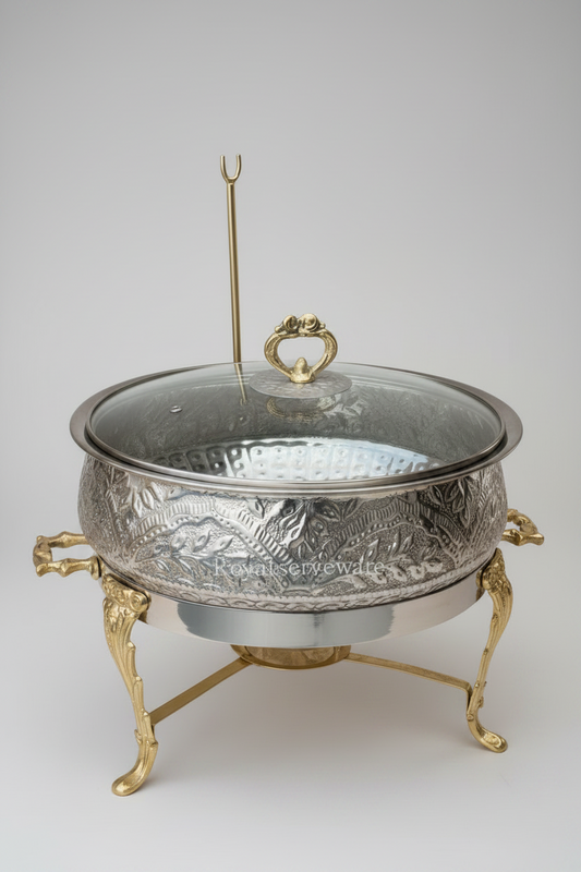 Glass lid brass silver handi