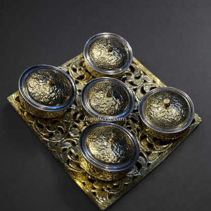 Mini brass handi with brass tray