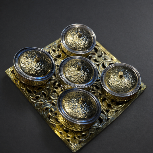 Mini brass handi with brass tray