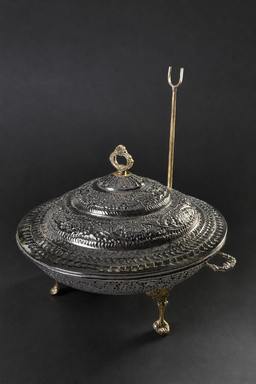 Nuran cutwork dish silver brass 14"