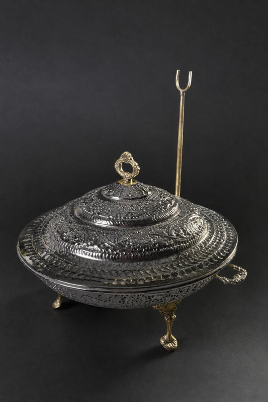 Nuran cutwork dish silver brass 14"