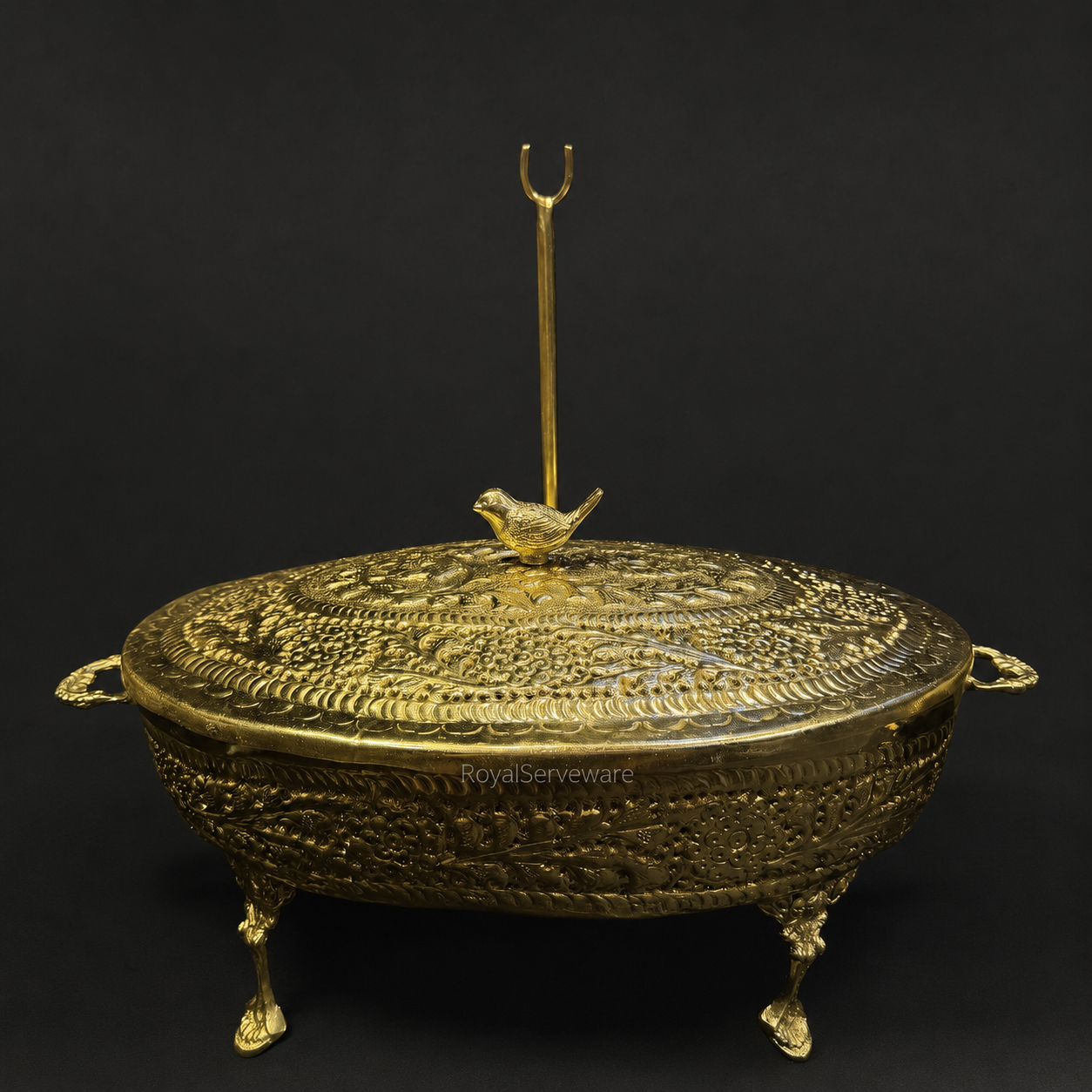 Bird knob oval dish