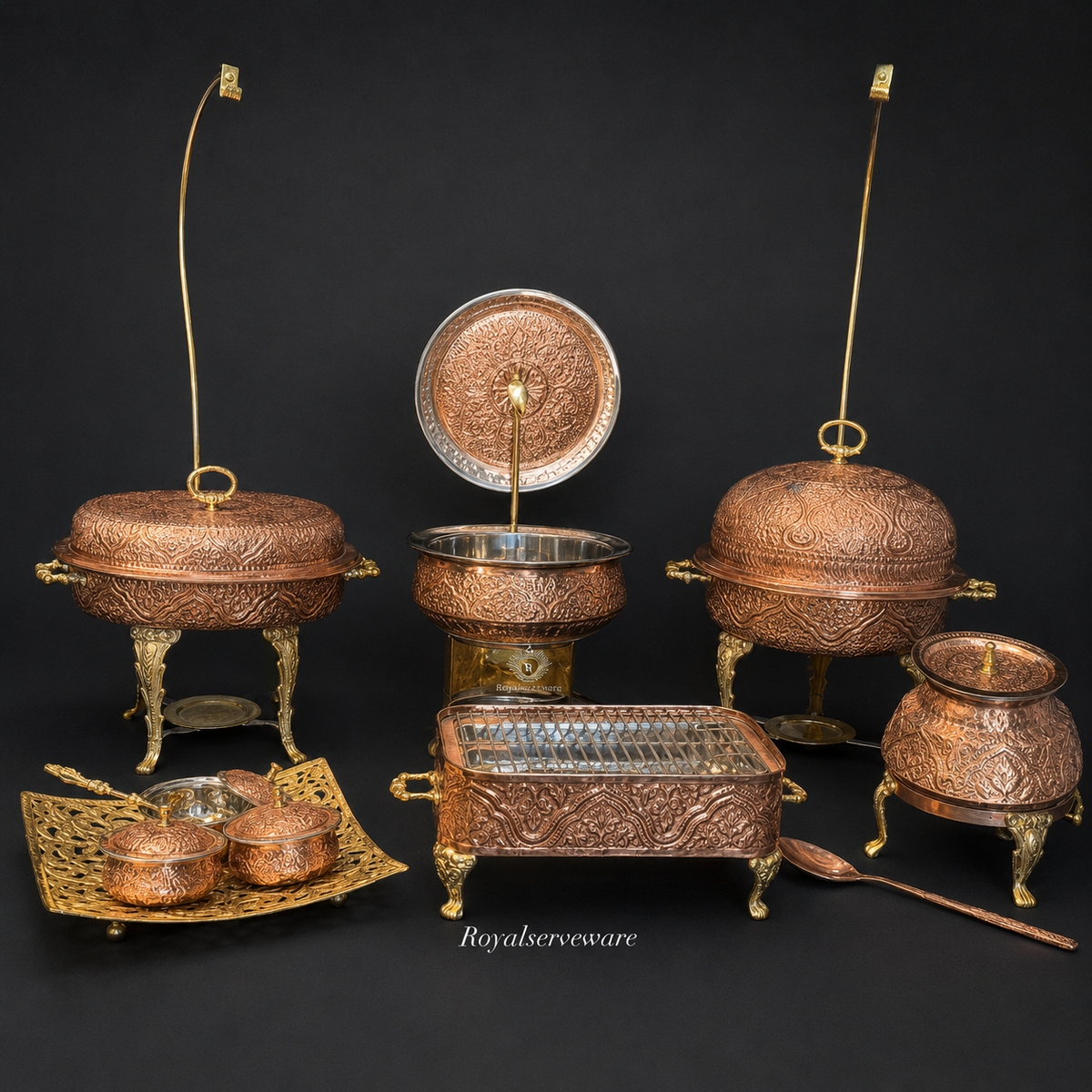 Small copper chafing dishes set