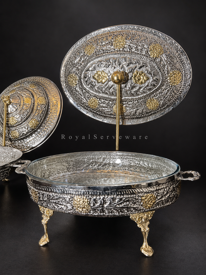Double tone oval cutwork dish
