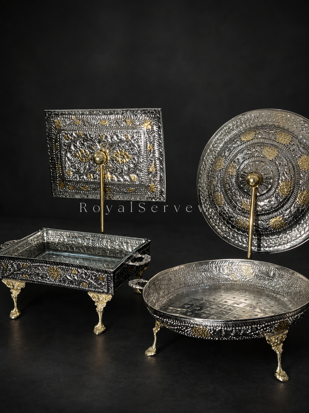Set of 3 double tone cutwork dishes