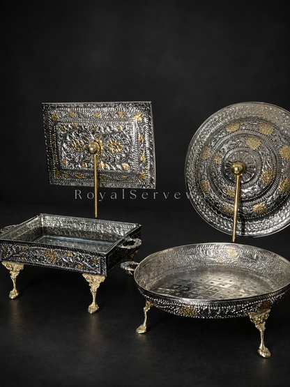 Set of 3 double tone cutwork dishes