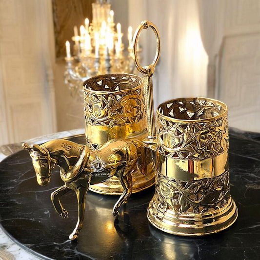 Horse Cutlery holder gold brass