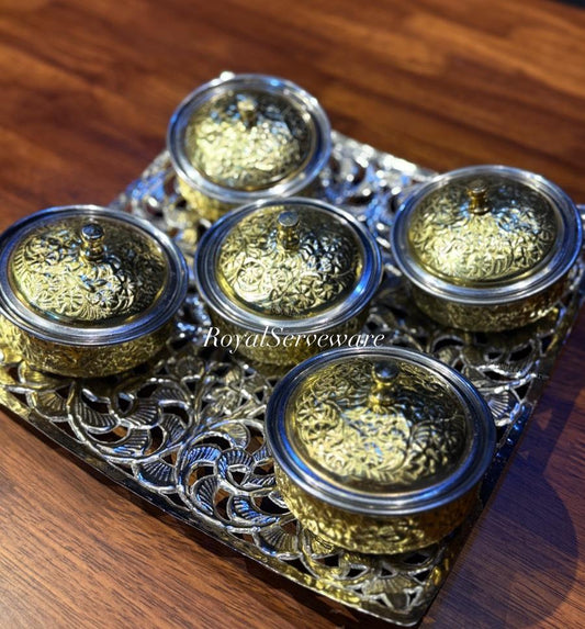 Mini handi dip platter silver brass combo
