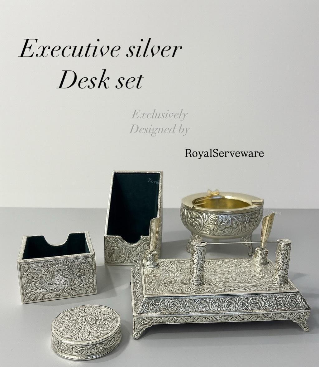 Silver executive desk set 5 pcs