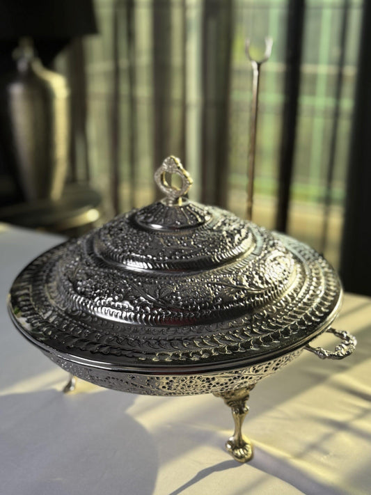 Nuran cutwork dish silver brass 14"