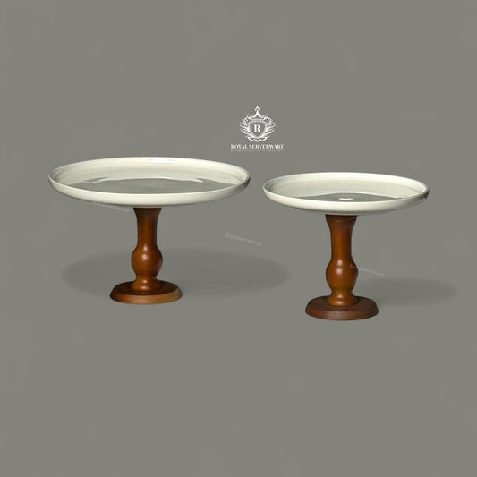 Ceramic platters with wooden stand