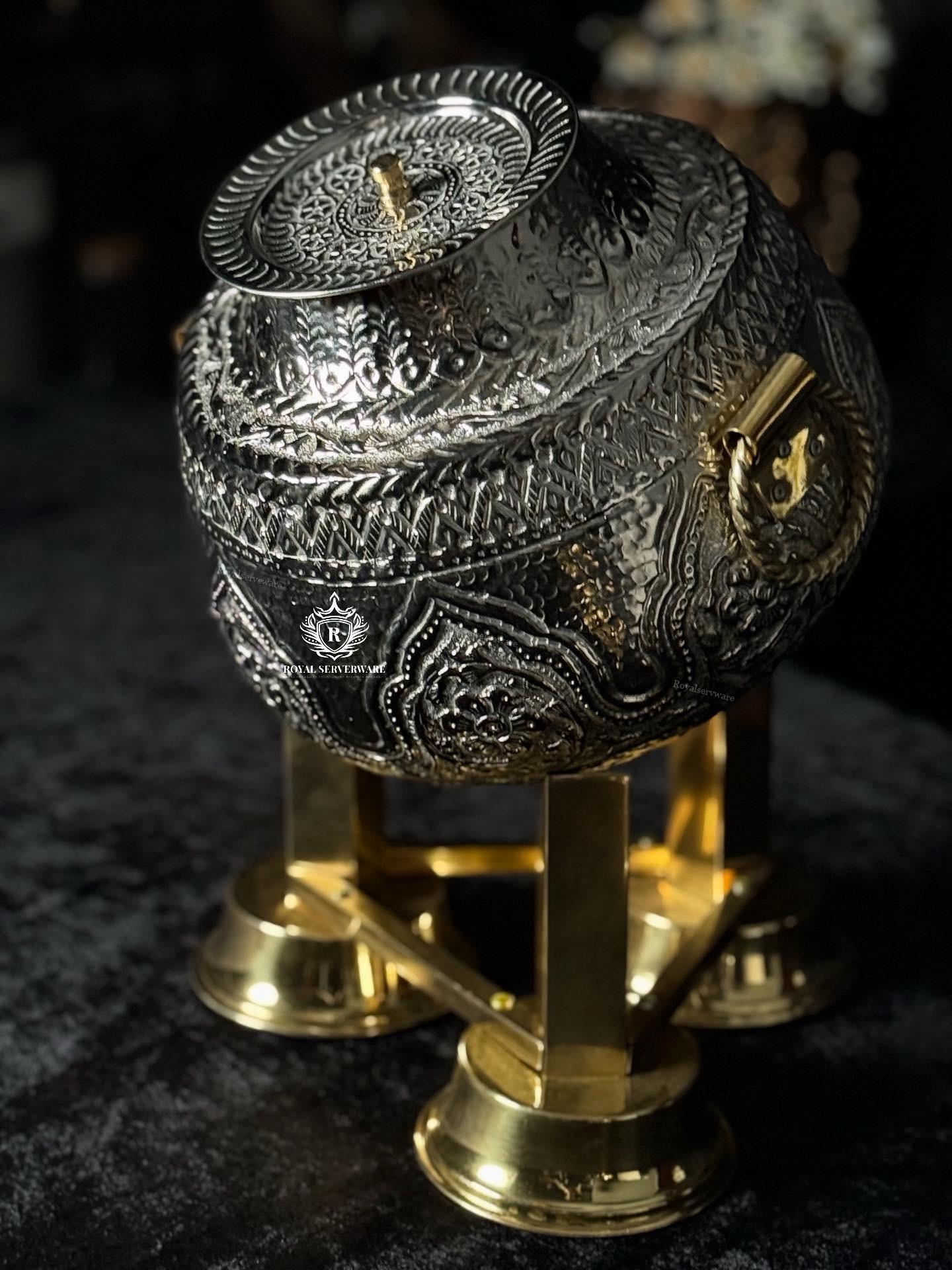 271b8ed1-4c98-4054-8dea-0f76898926f1 Silver brass nakshi daig - Image 1