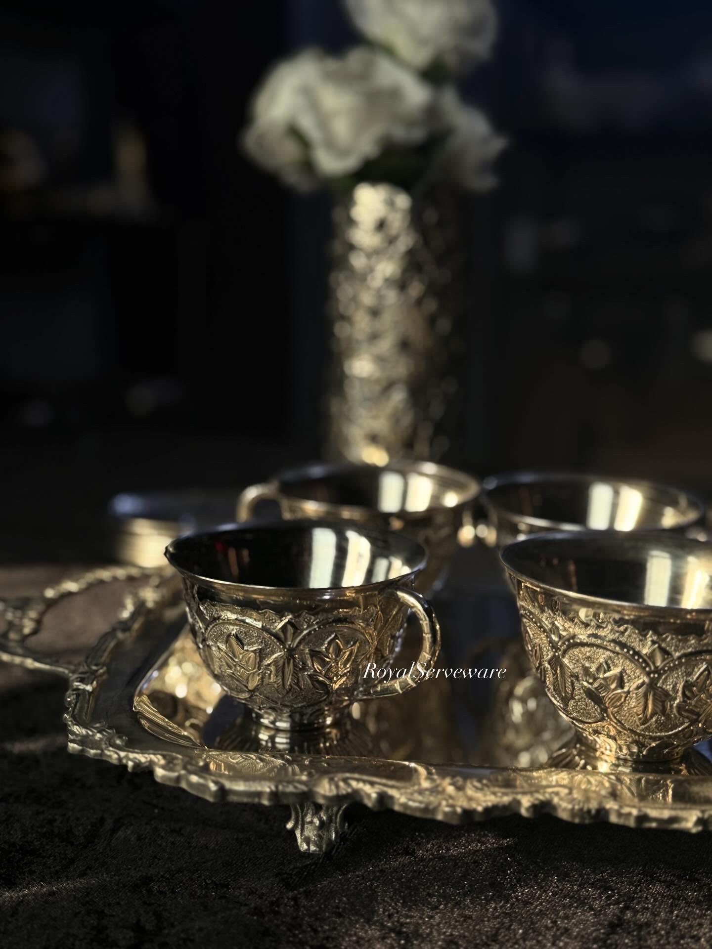ee569d5f-c91c-4ec7-8b71-92d4bf8196e2 Silver brass cups set of 6 - Image 1